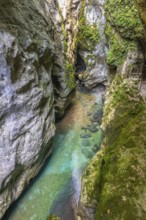 Breathtaking view of tolmin gorges, a stunning natural wonder with turquoise water flowing between