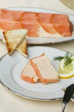 Southern German cuisine, salmon trout terrine arranged on a plate, salmon terrine with trout