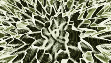 An intricate, swirling abstract pattern dominates this 3D-rendered image, showcasing a mesmerizing,