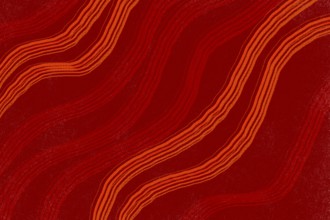A vibrant illustration featuring undulating waves in shades of red and orange against a rough,