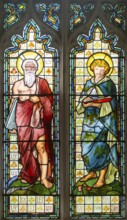 Stained glass window of Moses and Saint John by Ford Madox Ford c 1878, Kelsale church, Suffolk,