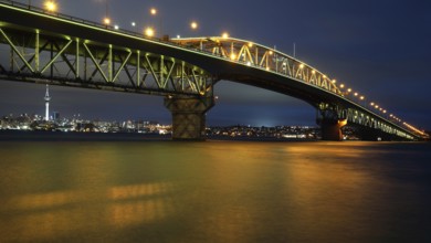 New Zealand - Auckland - Harbour Bridge at night, Auckland, Auckland, New Zealand