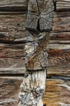 Weathered beams on an old hay barn, mountain village of Zinal, Val d'Anniviers, Valais Alps, Canton