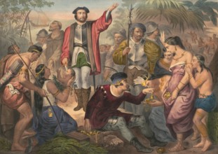 Christopher Columbus landing at San Salvador Island on 12 October 1492, later called Watling