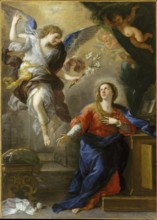 The Annunciation (1672), painting by Luca Giordano (Italian, 1634-1705), historically, digitally