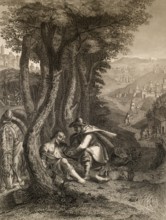 Parable of the Good Samaritan, New Testament, steel engraving 1853, digitally restored