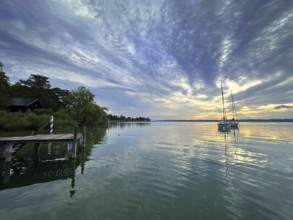 Evening atmosphere, sailing boats on Lake Starnberg, Bavaria, Germany