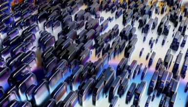 A captivating arrangement of metallic 3D shapes in varying sizes against an iridescent gradient