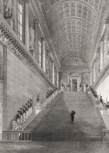 Staircase of the Chamber of Peers, Chambre des Pairs, Paris, antique steel engraved print, 1831