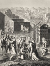 Healing the man blind from birth, New Testament, steel engraving 1853, digitally restored