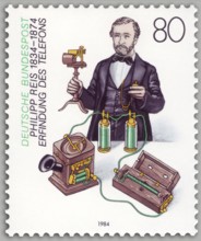 Postage stamp, Telephone transmitter mechanism by Johann Philipp Reis, 1834 – 1874, German