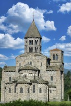 Saint Nectaire. Roman church. Puy de Dome department. Auvergne Rhone Alpes. France