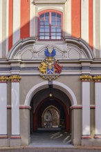 Baroque grand portal with city coat of arms from the Swedish occupation period on the west side of
