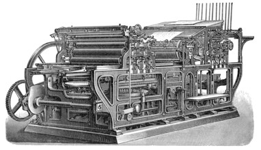 Historical illustration, 19th Century, Industrial printing press, Koenig & Bauer, Druckmaschine,