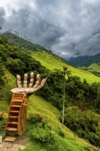 Giant hand installation, Cocora valley, Unesco site coffee cultural landscape, Salento, Colombia