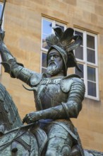 Equestrian statue of Count Eberhard im Bart, Eberhard I, Duke, bronze statue, detail, public art,