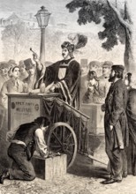 Anti-nicotine pipe merchant, demonstration by Claude Cotte, Paris, France, 1862