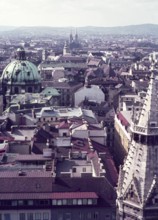 View over rooftops from Stefansdom of Vienna, Austria, early 1960s