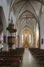 Interior view with pulpit of the neo-Gothic St. Mary's Church in Neustadt an der Weinstraße,