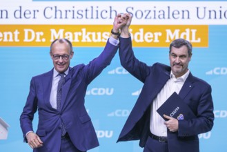 38th Federal Party Congress of the CDU of Germany in Stuttgart. Greetings from Markus Söder, party