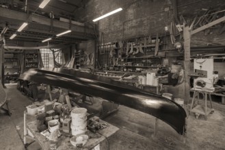 Construction of a gondola in a shipyard, Giudecca, Veneto, Italy