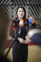 Annalena Bärbock, Federal Minister for Foreign Affairs, recorded at a doorstep in front of a