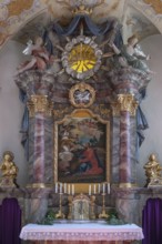 Altar with Lenten cloth, 18th century, St Laurentius and Agatha Church, Frankenhofen, Kaltental,