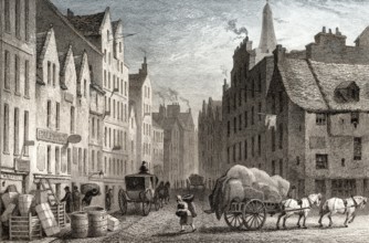 Cowgate, looking East, Edinburgh, Scotland, 19th century, from Modern Athens by Th. H. Shepherd
