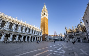 Doge's Palace and St Mark's Basilica in Piazetta San Marco, Campanile bell tower, St Mark's Square,