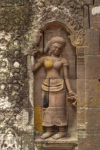 Apsara relief at the sanctuary of the mountain temple Wat Phu, Champasak province, Laos