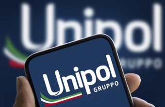 Unipol gruppo logo is displayed on smartphone. Unipol Gruppo S.p.A. is an Italian financial