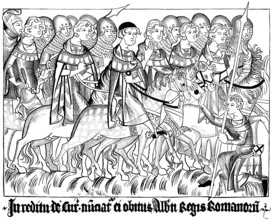 A courier carries the news of the death of Albrecht V to the Archbishop of Trier, 1308