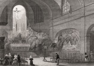 Chapelle du Calvaire, Eglise de St Roche, Church of Saint-Roch, Paris, antique steel engraved