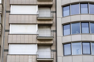 Facades of residential buildings on Zeedijk-Knokke, beach promenade in Knokke-Heist, largely
