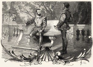 ACT V., SCENE I., A Garden, Alphonso, Antonio, scene from Torquato Tasso, a play by Johann Wolfgang