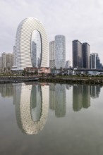 Stunning view of modern highrise architecture in Batumi, Georgia, with sleek buildings reflecting