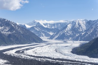 View of impressive mountain landscape with Matanuska glacier and glaciated mountain peaks, Lion's