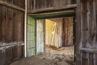 At Kolmanskop, the abandoned ghost town of the diamond days of the early 1900 and of German origin.