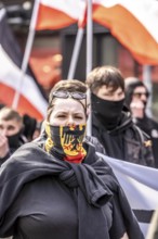 The neo-Nazi group Jung und Stark, JS, demonstrates in the city centre of Essen, demanding the
