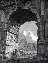 View of the Colosseum through the Arch of Titus, 1896, Rome, Italy, illustration, reproduction from