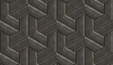 This 3D illustration showcases a hexagonal pattern with striped details, creating an intricate