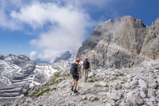 Mountaineers in the mountains, Via Ferrate Benini Via Ferrate, Cima Brenta, Brenta Mountains,