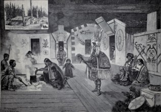Home of the Vancouver Indians, 1890, Canada, illustration, reproduction from a 19th century model.