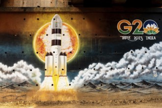 Mural painting depicting the conquest of the moon by india India