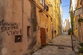 Alley in the old town of Bastia, Corsica, France