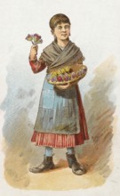 Viennese types by Ladislav Eugen Petrovits (1839, 1907), painter from Austria. Flower girl, girl