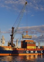 Container ship loading in Steinwerder Harbour at the South-West Terminal, Norderelbe, Hamburg,
