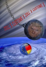 Symbolic image, EU and Germany in a political hurricane, Donald Trump, tariff threats, Elon Musk,