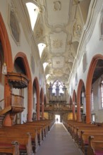 Interior view with pulpit, City Church of St Sebastian built 14th century, Bischofsplatz, Old Town,