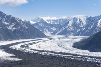View of impressive mountain landscape with Matanuska glacier and glaciated mountain peaks, Lion's